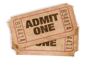 Old stained admission tickets